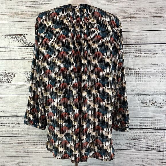 JM Collection Blouse Tunic sz XXL Blue Salmon Gold Circles Career Modest Church - Picture 8 of 9